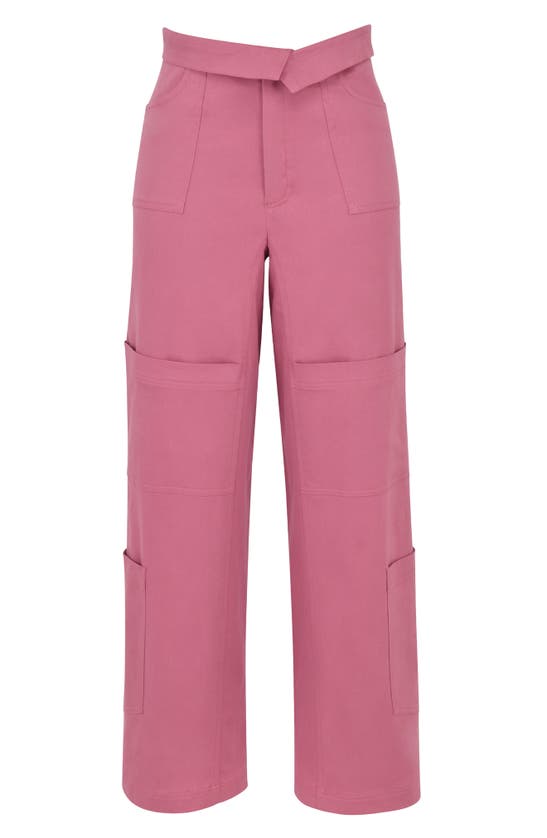 Shop Mistress Rocks Foldover Waist Straight Leg Cargo Pants In Rose Pink
