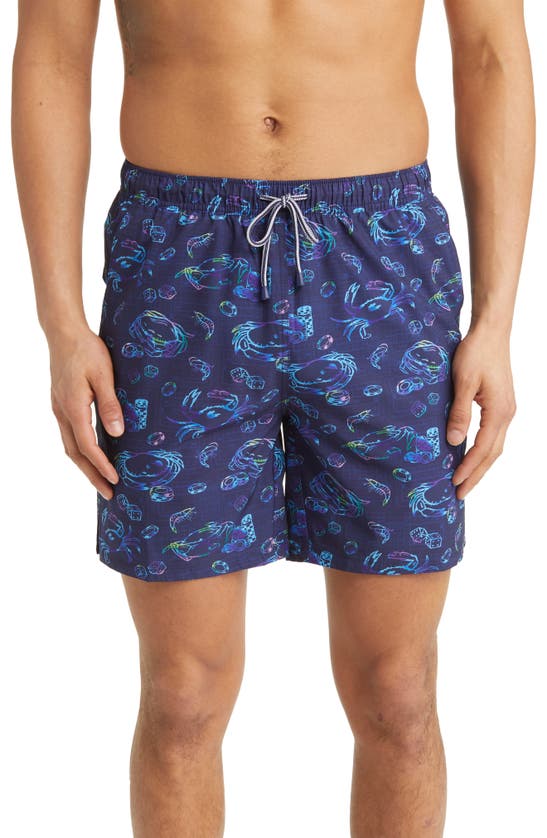 Peter Millar Men's Crabs And Craps Swim Trunks, 7" Inseam In Navy