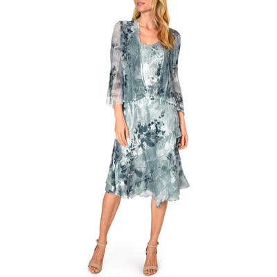 Komarov Charmeuse Dress With Chiffon Jacket, Grey