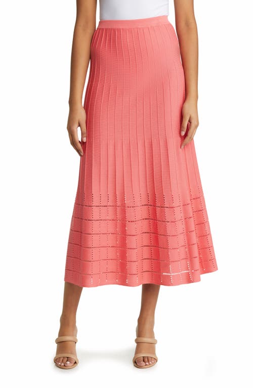 Ming Wang Pointelle A-line Sweater Skirt in Sunkissed Coral