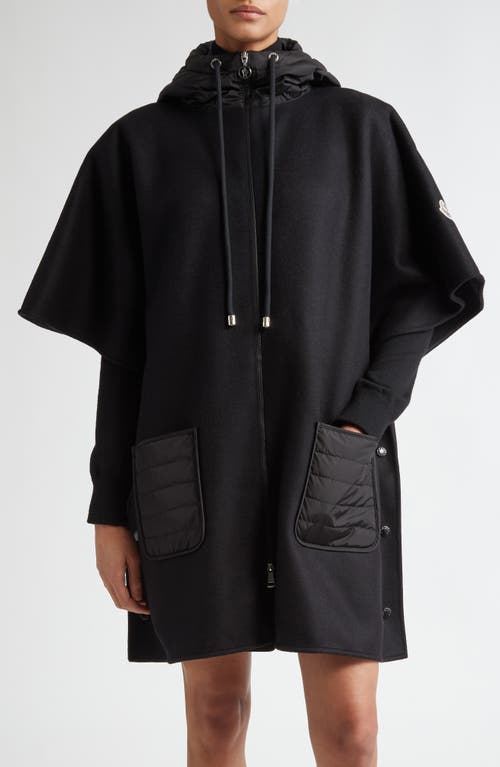 Shop Moncler Mantella Mixed Media Down Pocket Hooded Wrap In Black