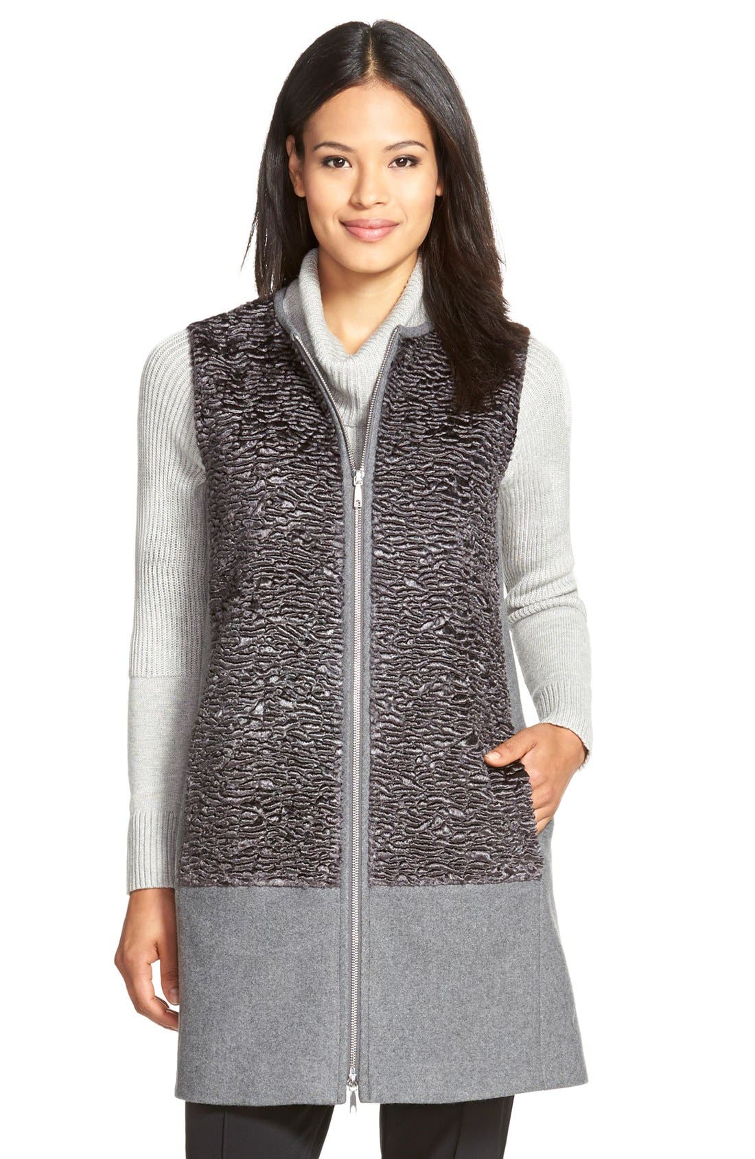 Lafayette 148 New York 'Tamer' Mixed Media Long Collarless Vest Nordstrom