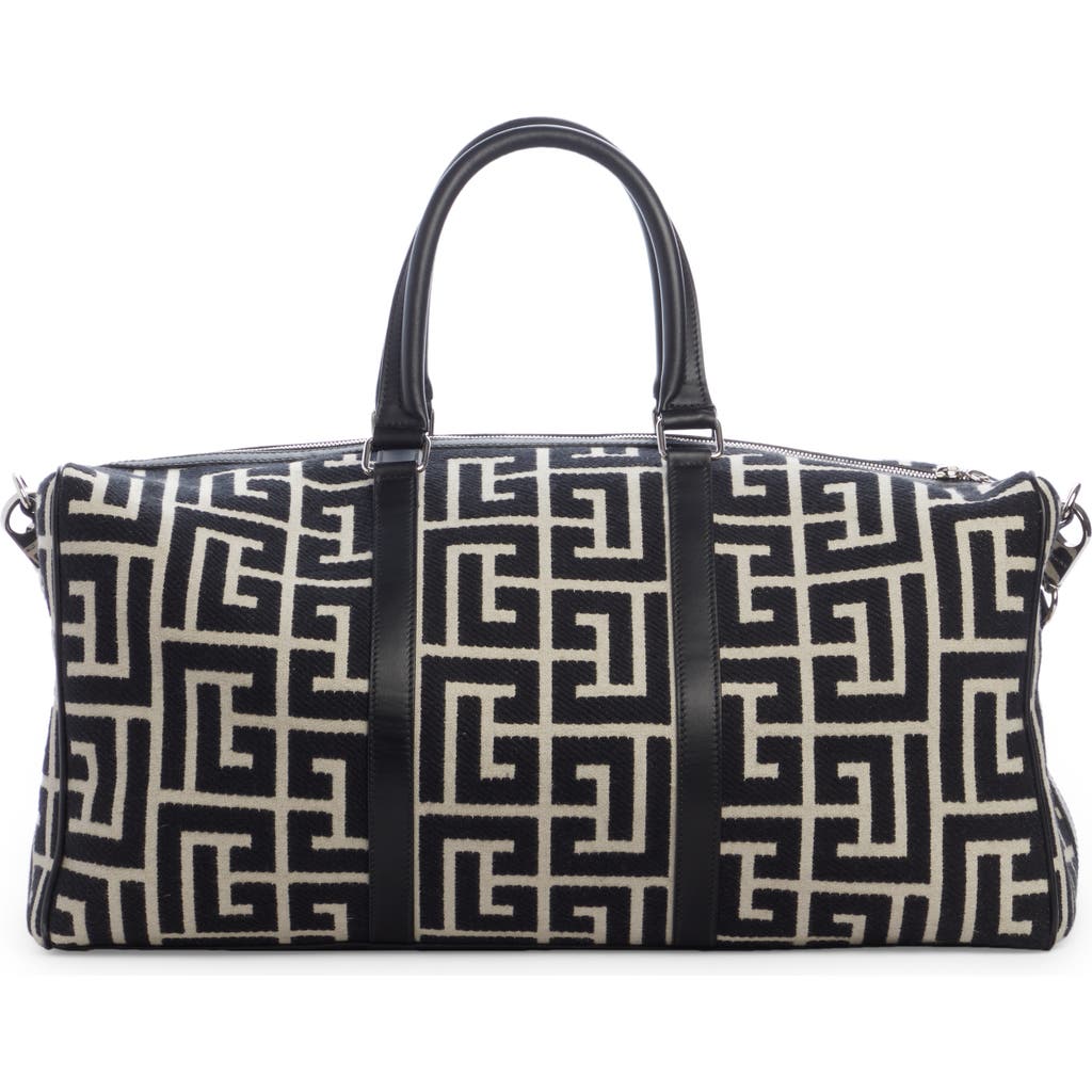 Shop Balmain Voyage Monogram Jacquard Duffle Bag In Gfe Ivory/black