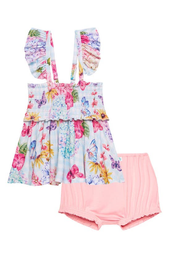 Shop Posh Peanut Kids' Nicolette Floral Smocked Top & Shorts Set In Light/ Pastel Blue