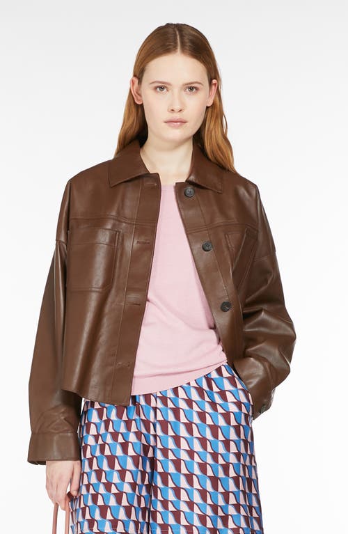 Shop Weekend Max Mara Buono Leather Shirt Jacket In Tobacco