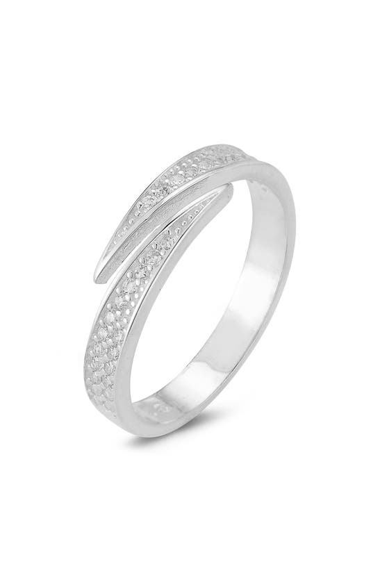 Sphera Milano Rhodium Plated Pavé Cz Bypass Ring In Silver