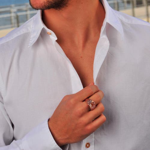 Luvmyjewelry Red Lace Agate Sterling Silver Textured Men Signet Ring In 14kt Rose Gold Vermeil