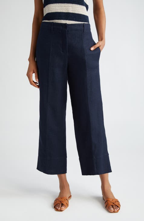 Mara Navy Blue Trousers Tapered Linen Pants Linen Trousers Linen