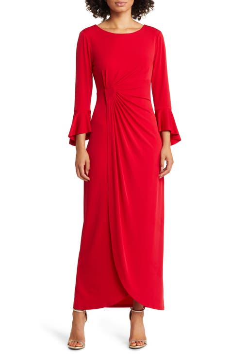 Bell Sleeve Gathered Waist Gown
