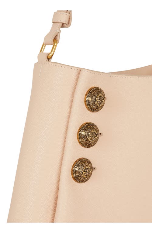 Shop Balmain Emblem Crest Button Leather Shoulder Bag In 0dx Nude/pink