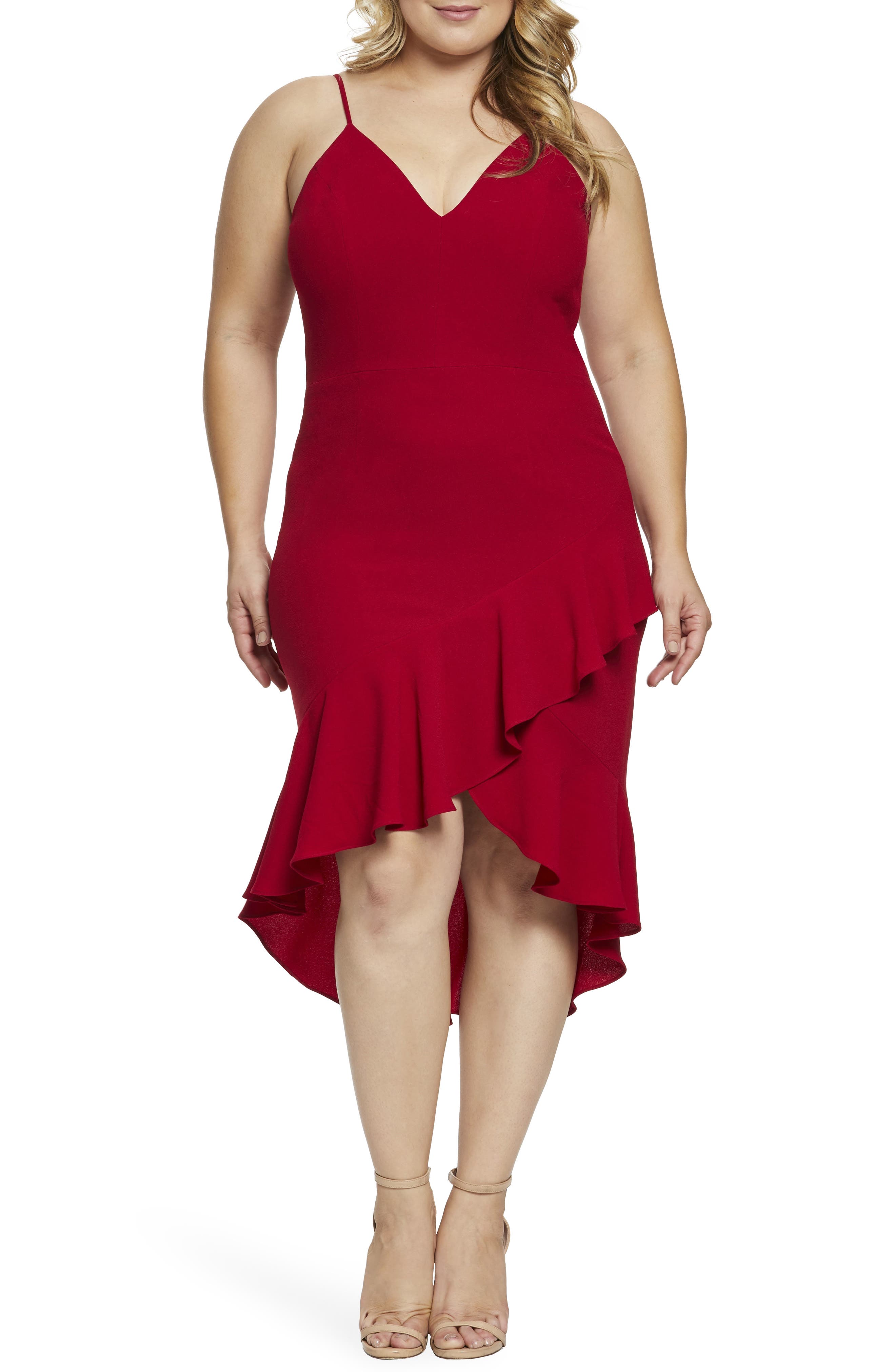 plus size high low ruffle dress