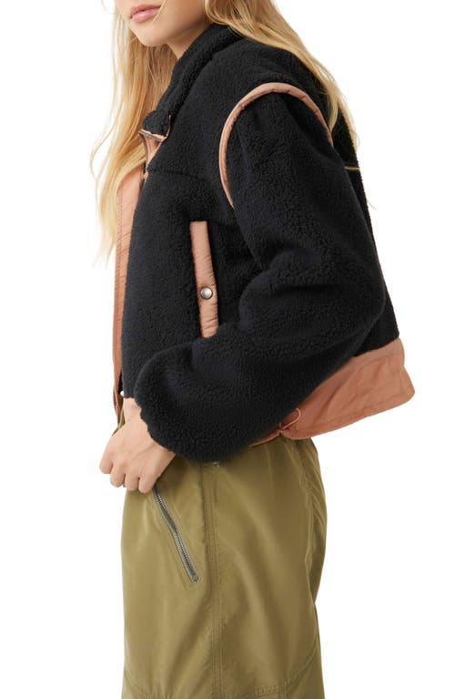 Shop Fp Movement By Free People Courtside Faux Shearling Jacket In Black/peach Bark Com
