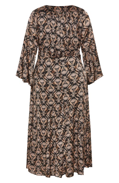 City Chic Tie Front Long Sleeve High/low Maxi Dress In Nile Fan