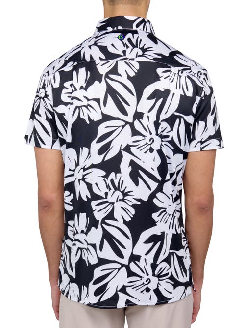 Construct Con.struct Exploded Floral Print Performance Button-down Shirt In Black/white