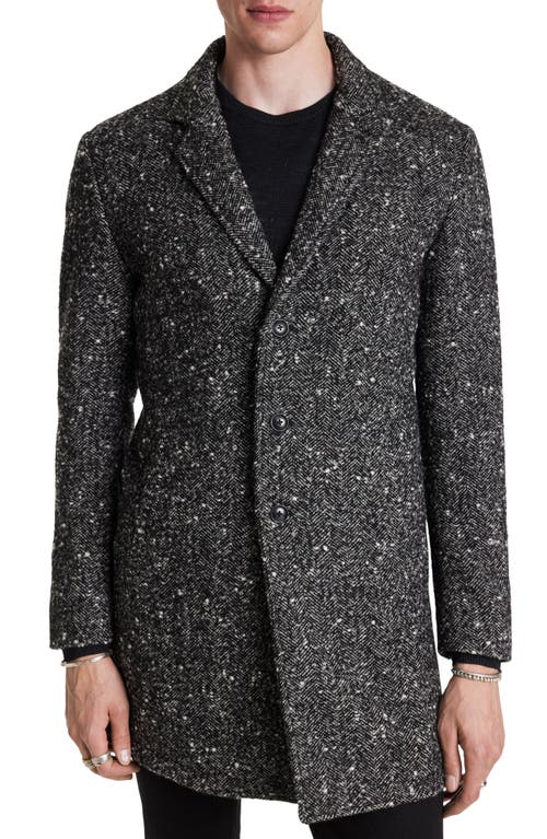 Shop John Varvatos Templeton Neppy Wool & Cotton Herringbone Topcoat In Ebony