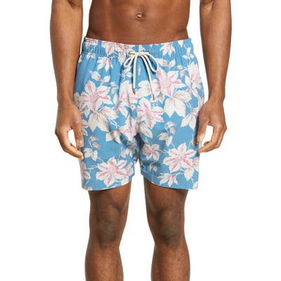 Faherty Beacon Regular Fit Floral Print Swim Trunks, Blue
