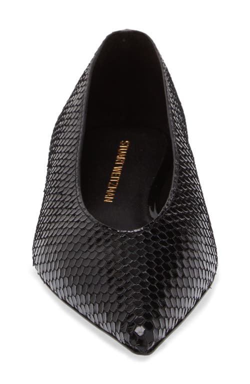 Shop Stuart Weitzman Lina Snakeskin Embossed Pointed Toe Flat In Black