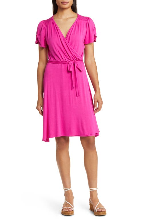 Loveappella Faux Wrap Dress in Magenta 