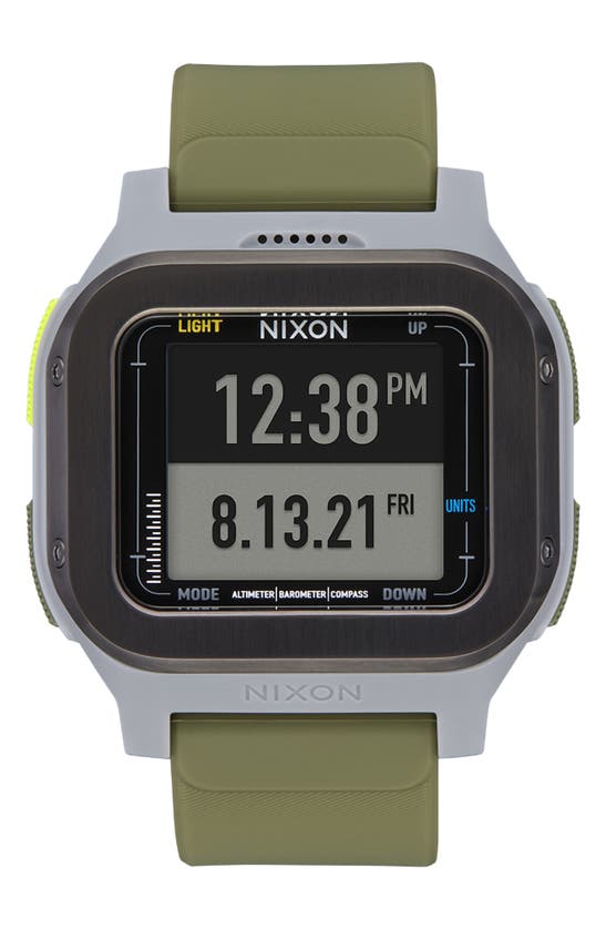 Nixon Regulus Expedition Silicone Strap Digital Chronograph Watch, 47.5mm In Gunmetal / Surplus