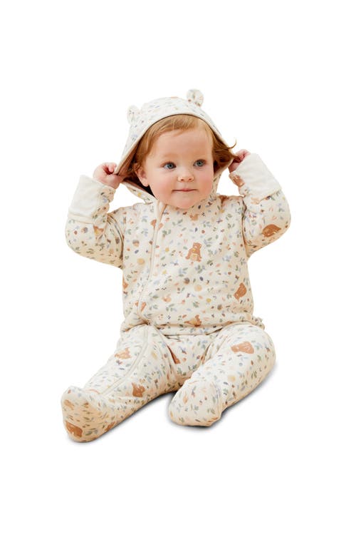 Mori Bear Print Hooded Jumpsuit In Honey Bear Print