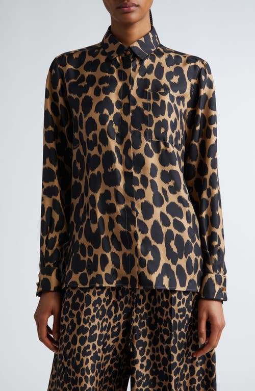 Shop Max Mara Etna Leopard Print Silk Button-up Shirt In Camel