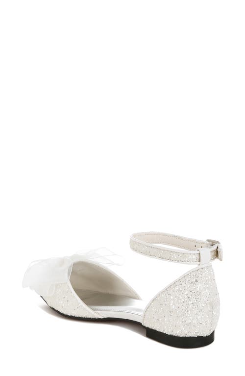 Rag & Co Women's Clarice Sheer Bow Detail Glitter Flat Sandals In White In White