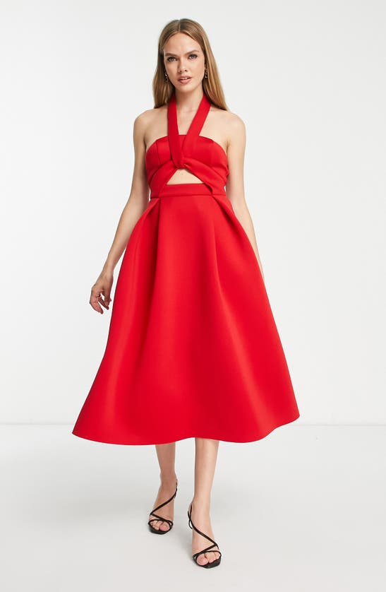 Asos Design Cutout Halter Neck Cocktail Dress In Red