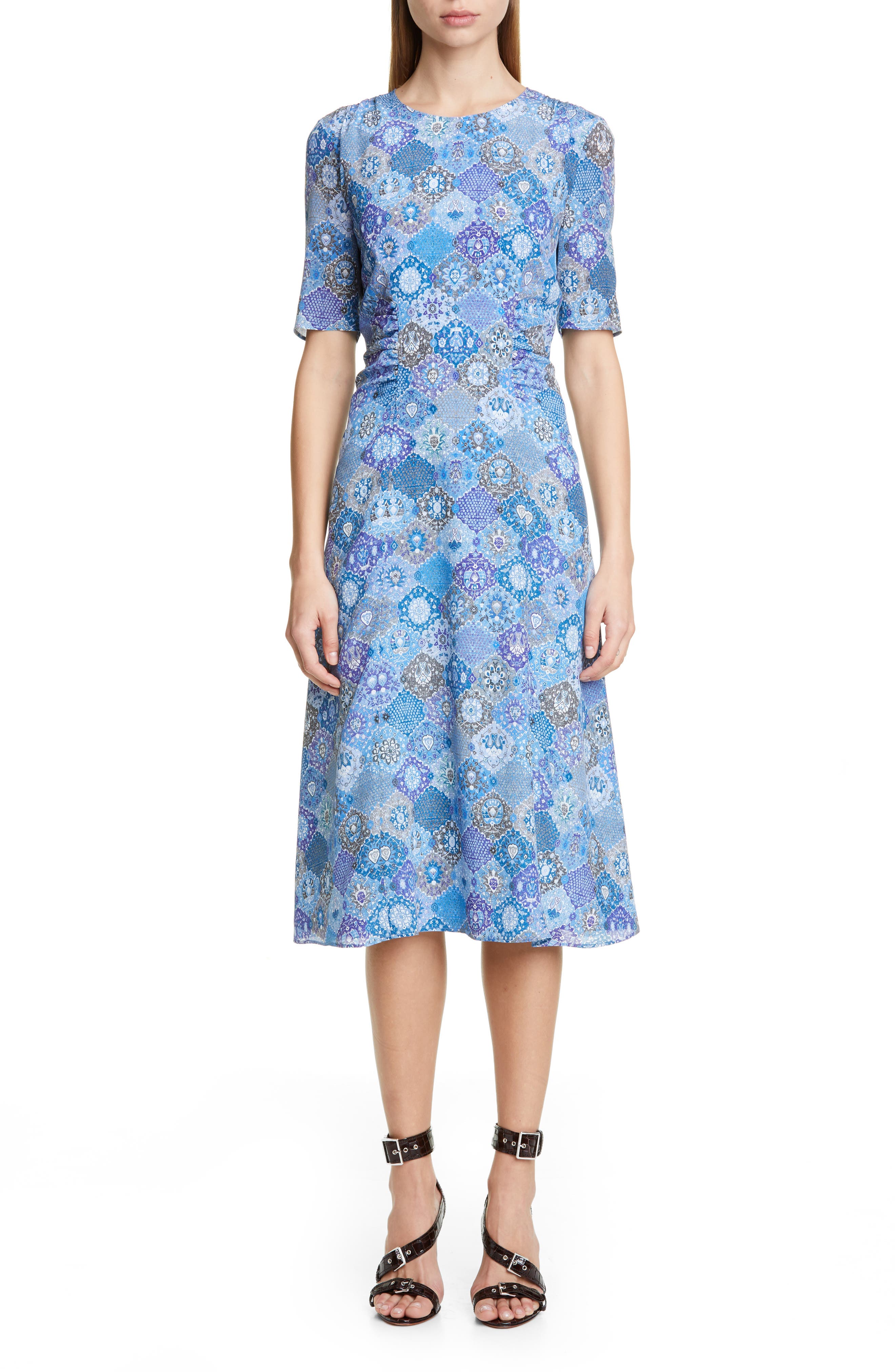 Altuzarra Tile Print A-Line Midi Dress, 8 FR - Blue