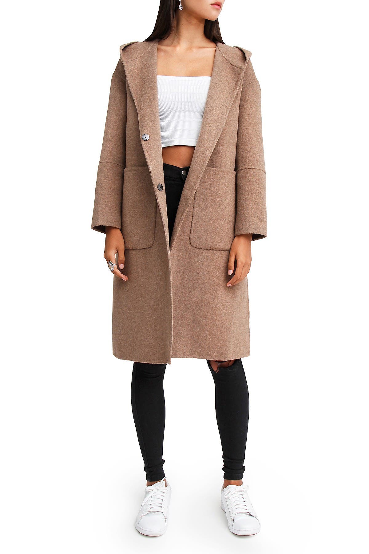Belle & Bloom Walk This Way Wool Blend Oversized Coat In Brown