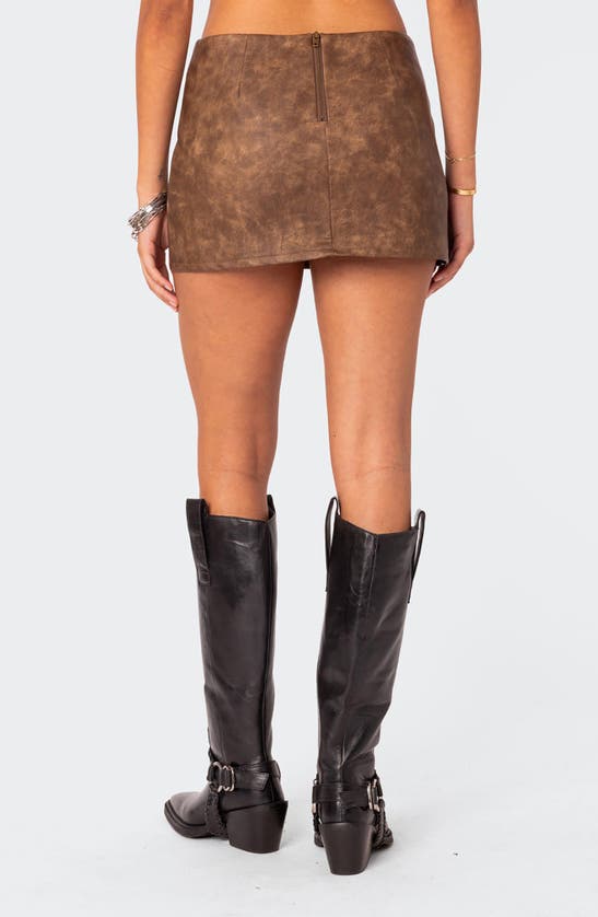 Shop Edikted Ainsley Lace-up Front Faux Leather Miniskirt In Brown-washed