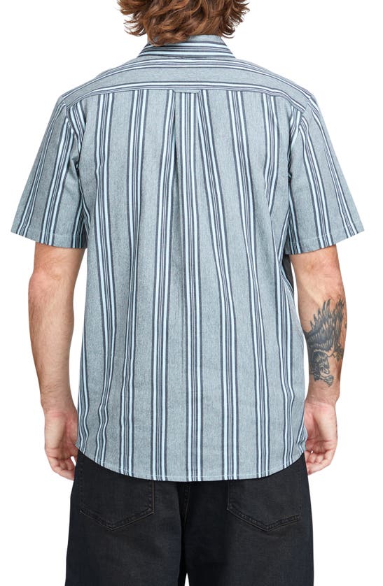 Shop Volcom Newbar Stripe Short Sleeve Button-up Shirt In Celestial Blue