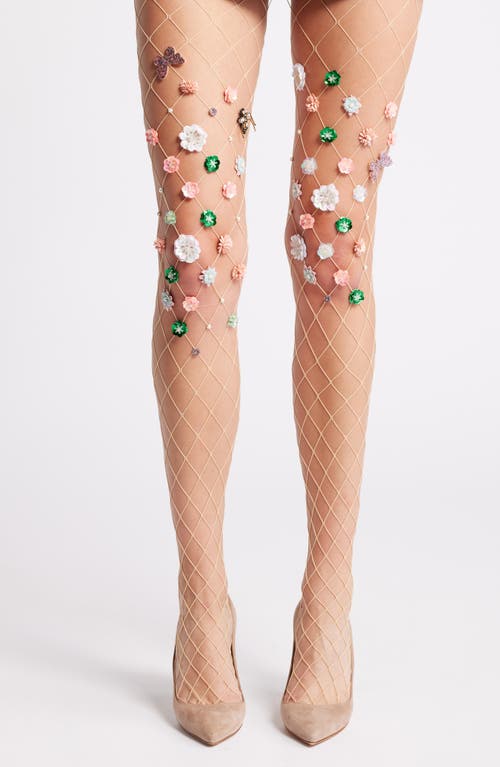 Shop High Heel Jungle Aurora Floral Appliqué Sheer Tights In Beige