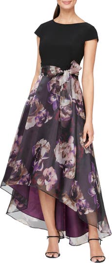 SL FASHIONS Floral Print Organza High-Low Gown | Nordstrom