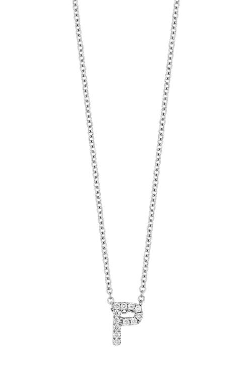 18k Gold Pavé Diamond Initial Pendant Necklace in White Gold - P