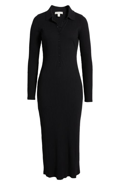 Shop Treasure & Bond Long Sleeve Cotton Blend Rib Sweater Dress In Black