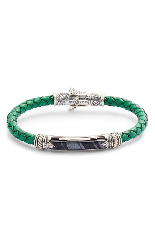 Konstantino Men's Perseus Ferrite Braided Leather Bracelet in Green
