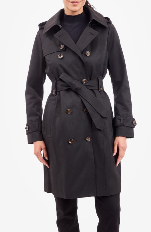 Shop London Fog Cotton Blend Trench Coat In Black