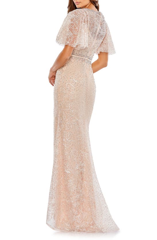 Shop Mac Duggal Rhinestone Lace Mermaid Gown In Blush