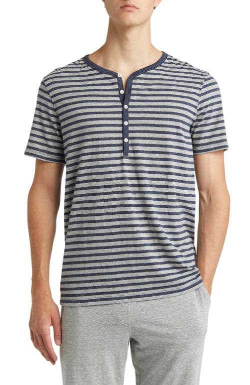 Heathered Stripe Recycled Cotton Blend Henley Pajama T-Shirt in Navy/Grey