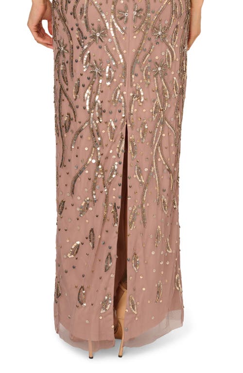 Shop Adrianna Papell Beaded Mesh Gown In Stone