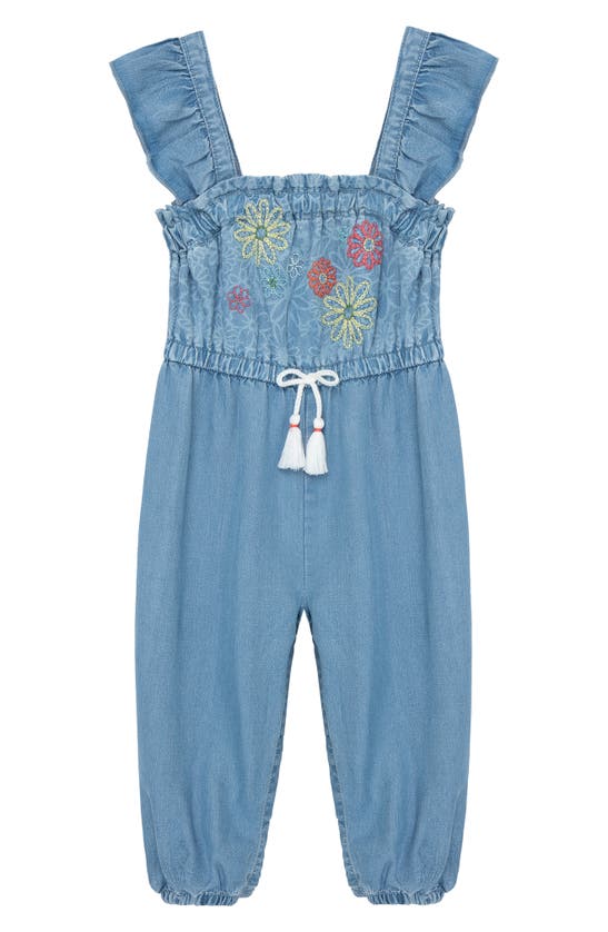 Peek Aren't You Curious Babies' Embroidered Floral Jumpsuit In Light Stone