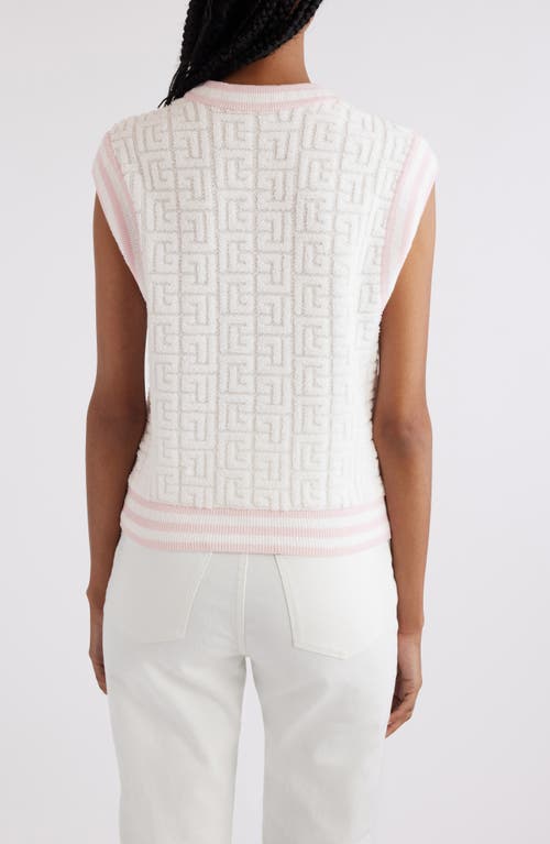Balmain Monogram Sponge Knit Sleeveless Sweater In Gso White/ Pale Pink