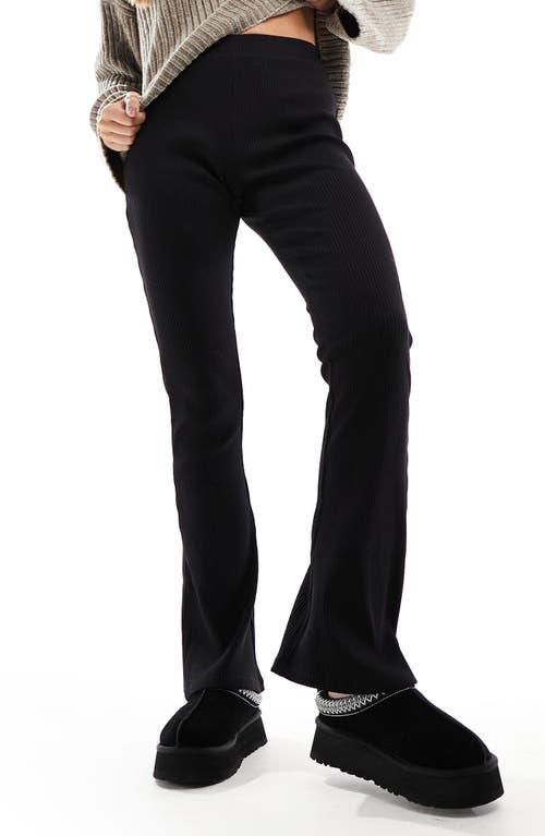 Miss Selfridge Rib Kick Flare Stretch Cotton Leggings in Black 