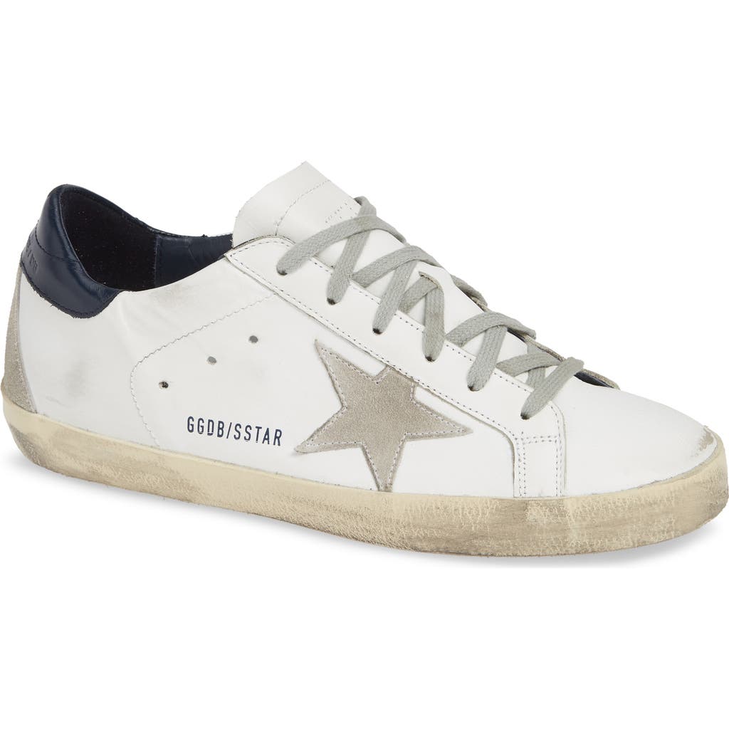 Golden Goose Superstar Distressed Leather Sneakers In White/ice/night Blue