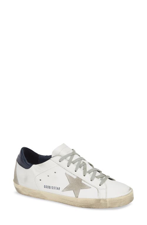 Golden Goose Superstar Distressed Leather Sneakers In White/ice/night Blue