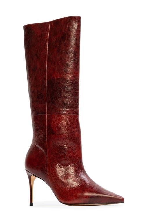 Black Suede Studio Friday 80 Pointed Toe Knee High Boot In Rust Crinkle