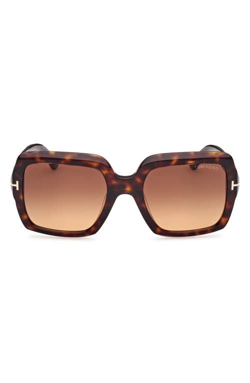 TOM FORD Kaya 54mm Square Sunglasses in Shiny Dark Havana /Brown at Nordstrom