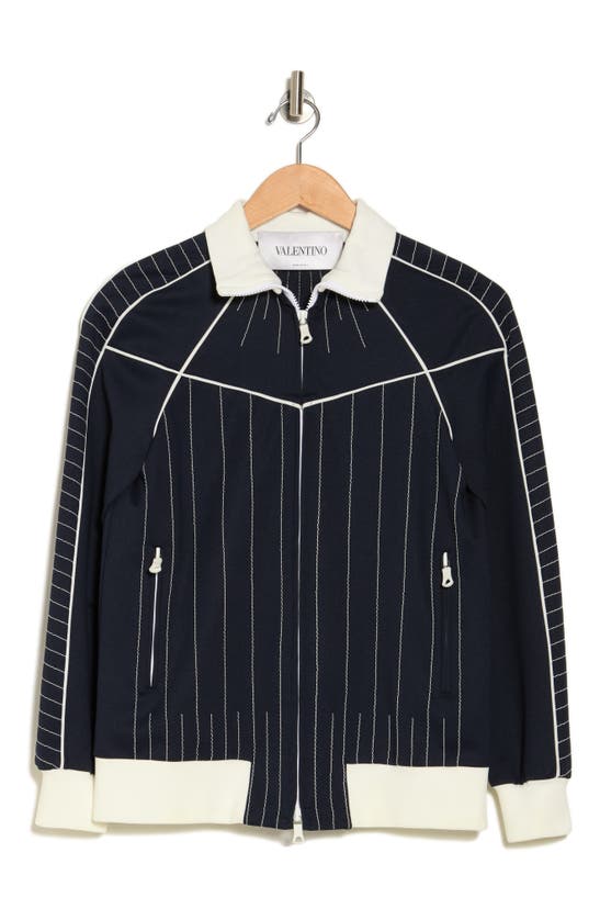 Valentino Zip Front Track Jacket In Abisso/ Bianco