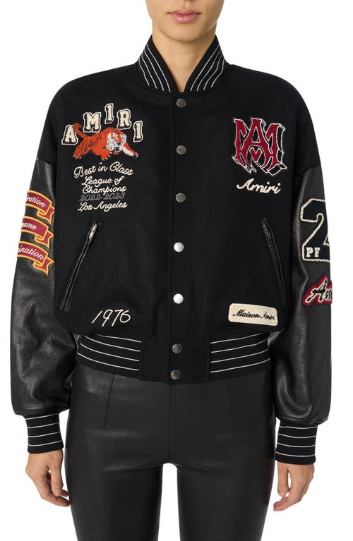 AMIRI Tiger Patch Varsity Jacket in Black-Wool Melton