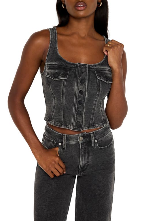 Shop Good American Jeanius Square Neck Cotton French Terry Corset Top In Black322